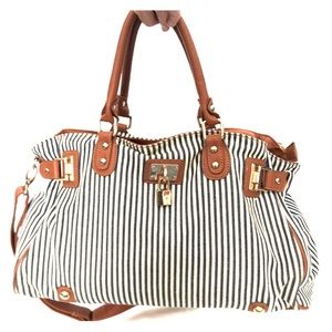JustFab Blue and Cream Striped Handbag